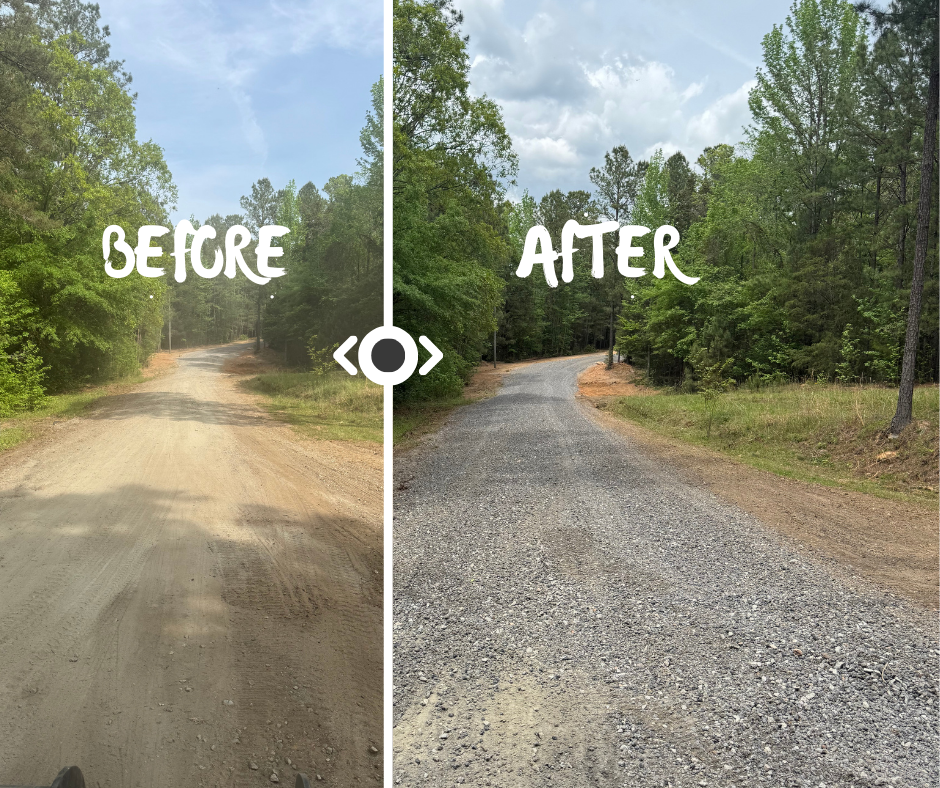 before and after picture of a road that was soil conditioned 